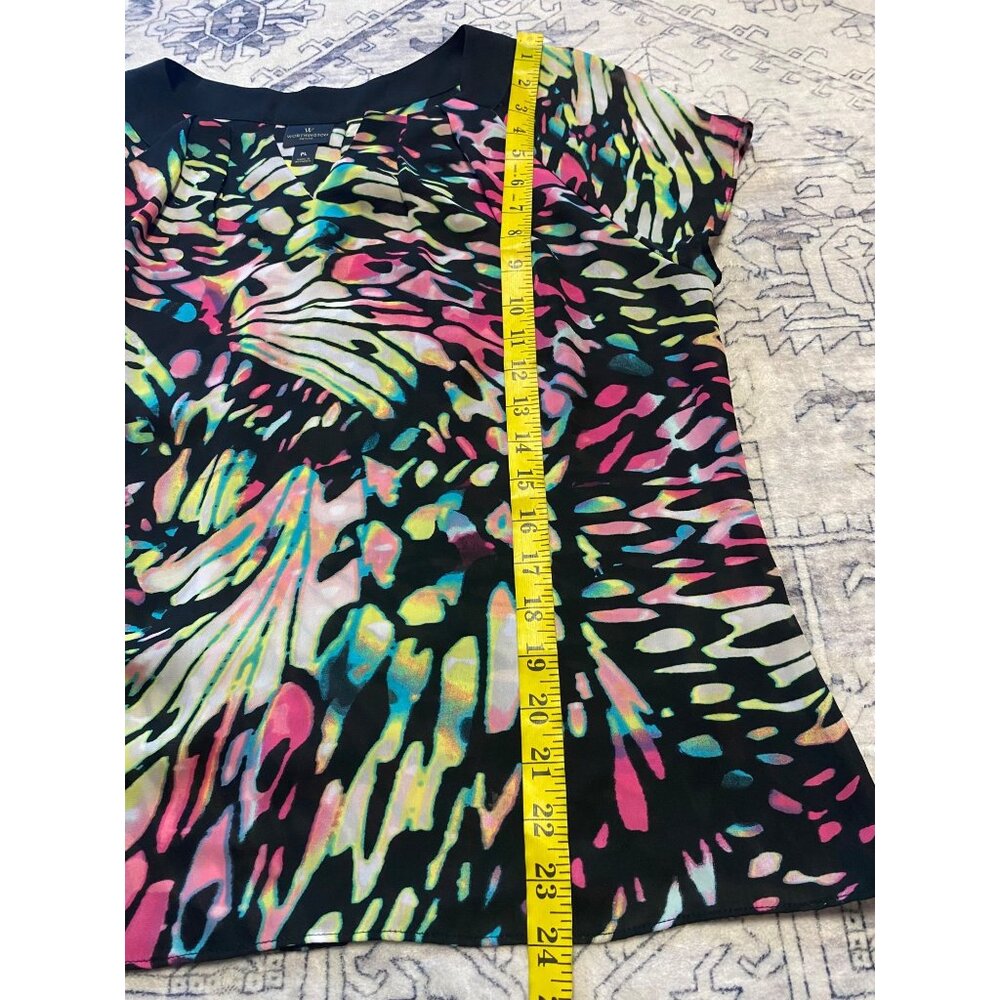 Worthington Petite Large Womens Multicolor Abstract Print Short Sleeve Blouse PL - Picture 5 of 6